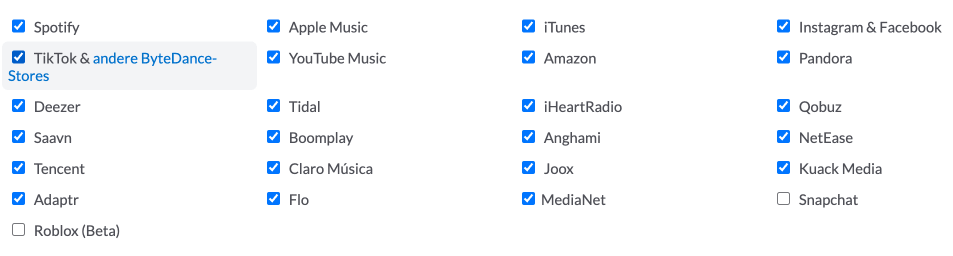 Streamingdienste für Songs Kulturtafel